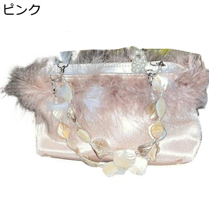 パーティーバッグ ハンドバッグ 羽飾り レディース クラッチバッグ 結婚式 サテン 貝殻 ピンク か