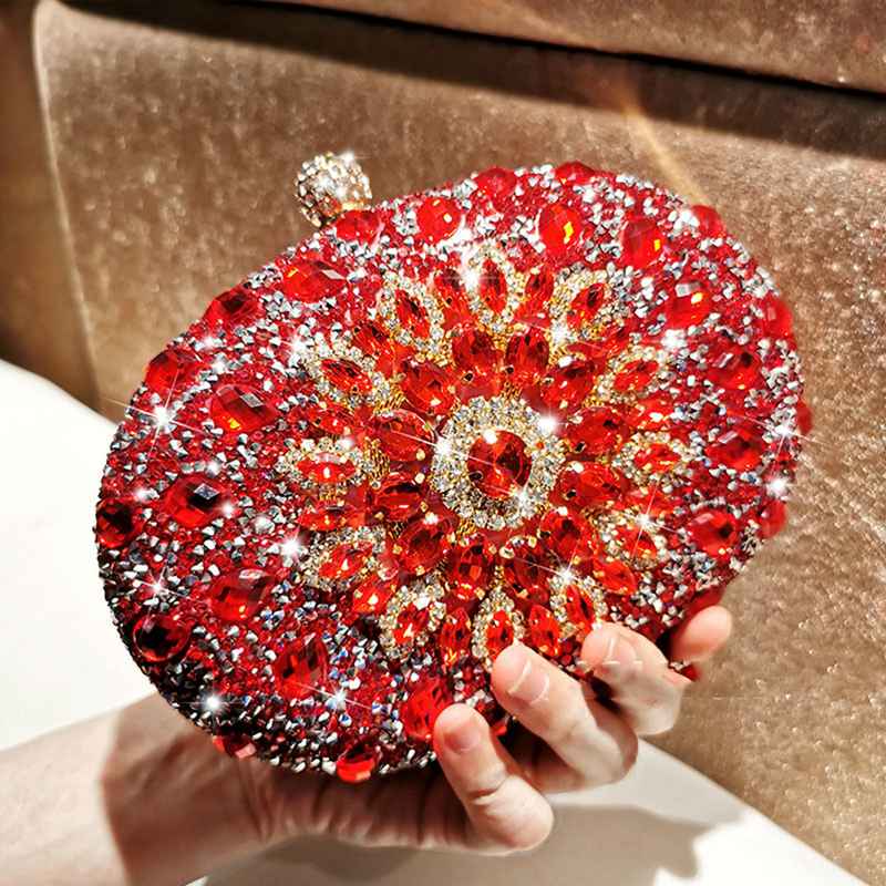 パーティーバッグ 赤 シルバー キラキラ ラインストーン 楕円 ダイヤモンド ジュエリー レディース クラッチバッグ ハンドバッグ 財布 宴会 ディナー 結婚式 がま口 おしゃれ 華麗 ファッション 派手