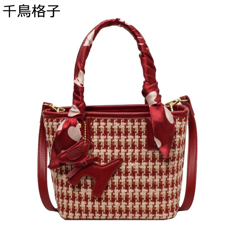 バッグ ミニトート バック 千鳥格子 チェック柄 2way レディース リボン付き 斜め掛け レッド フェイク レザー 手提げ ミニサイズ 結婚祝い 可愛い 軽い 防水 オシャレ BAG 防水 学生 結婚式 デイリー 母の日