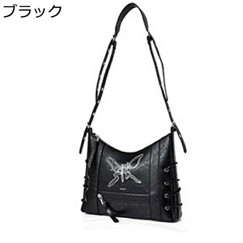 レディース 蝶柄 斜めがけバッグ 手縫い 大容量 トート トートバッグ 調節可 前ポケット 通勤バッグ カバン 手提げ 大容量 PUレザー 小物入れ 多機能 y2k ゴスロリ 地雷系 カジュアル 軽量 防撥水 ギフト パーティー