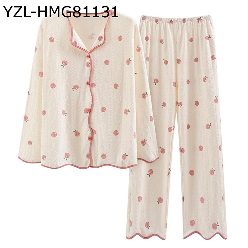 ルームウェア レディース 桃柄 胸パッド付き パジャマ 春 夏 秋 冬 2着セット ロングパンツ 寝間着 寝巻き シャツ 柔らかい 吸汗 毛玉なし シンプル よい手触り 女性用 通気 耐摩耗 プレゼント