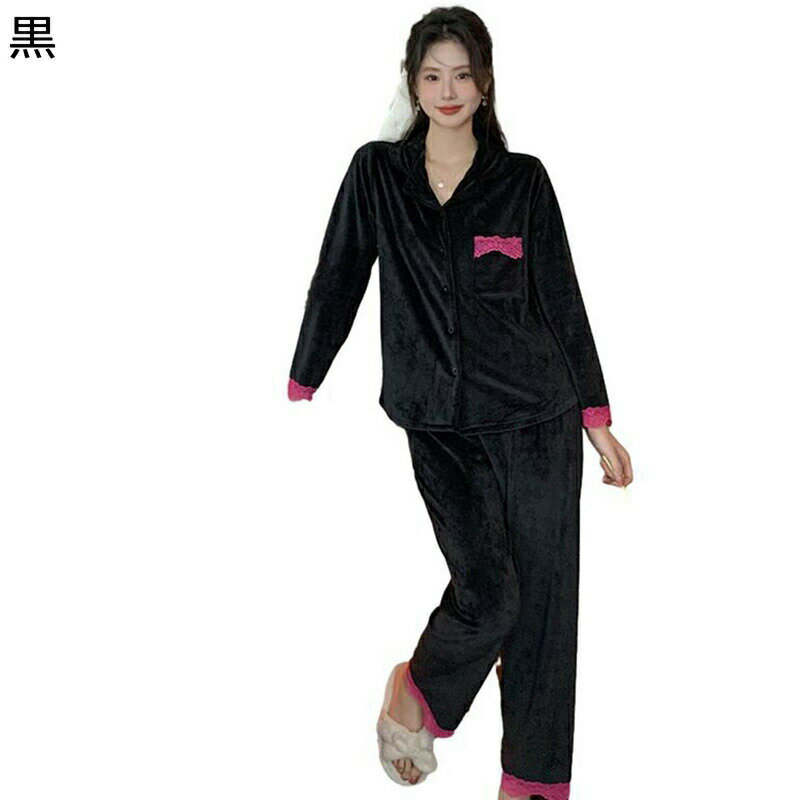 パジャマ 上下セット 春秋向き レディース レース ベルベット 寝間着 寝衣 ルームウェア ロングパンツ シャツ 着やせ やわらか カジュアル 優雅 お嬢様風 優しい 日系 可愛い 婦人服 汗染み防止