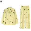 ルームウェア レディース パジャマ 大きいサイズ ドット 水玉 春秋向き 2点セット ロングパンツ 伸縮性ウエストゴム 寝間着 寝巻き シャツ 通気性 耐久性 エレガント 女性用 お出かけ 普段用(4)