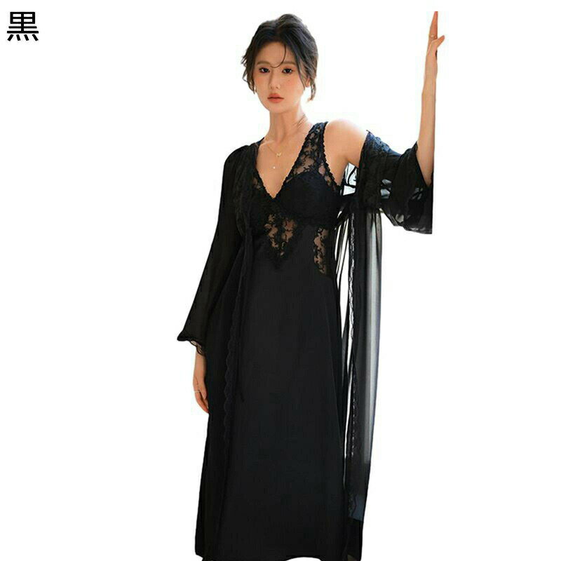 ルームワンピース ネグリジェ レディース 2着セット ルームドレス Vネック 花柄レース 胸パッド付き 肌着パジャマ 春秋着 キャミワンピース 寝巻き ルームウェア かわいい カジュアル 女性用