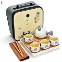 ティーセット 4客入 茶器セット 急須 湯呑み ティートレー 旅行ティーセット 陶磁茶具 中国茶セット ハンドル付き 保存袋付き 持ち運び便利 携帯用茶具 旅行...