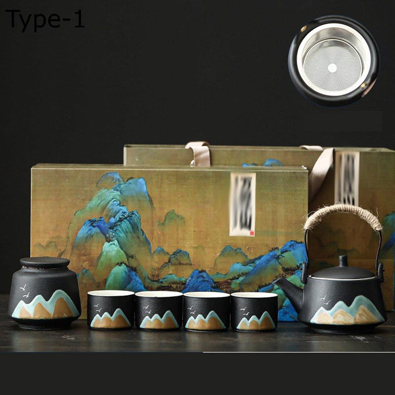 番茶器セット 4客セット 陶器 ティーポット急須 茶器 茶皿 携帯用茶具 湯飲み マルチ カップ お茶セッ..