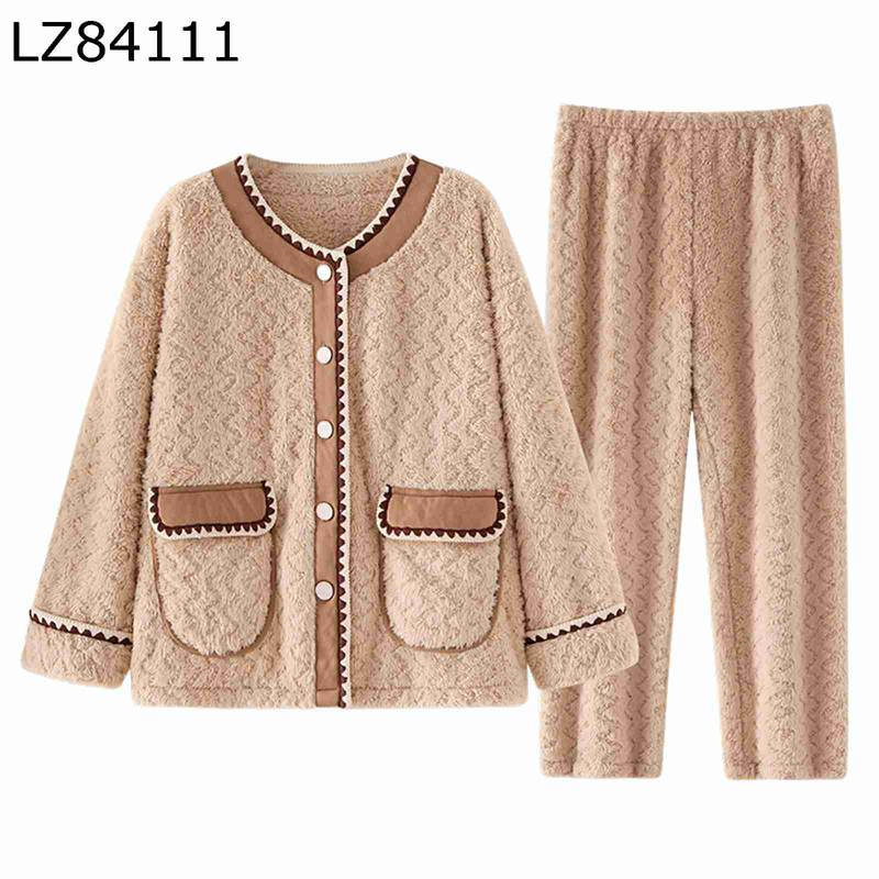 パジャマ フランネル レディース もこもこルームウェア 上下セット 秋冬 大きいサイズ 前開き ノーカラ..