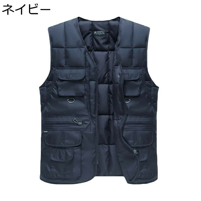 中綿ベスト メンズ ダウンコットン インナーベスト 秋冬春 Vネック 防寒対策 暖か 軽量 スリム 重ね着 チョッキ 多ポケット 袖なし カジュアル フォーマル アウトドア 釣り 登山 大きいサイズ