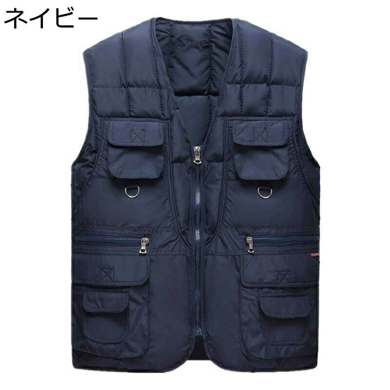 中綿ベスト メンズ フィッシングベスト 秋冬春 綿入れベスト V首 防寒対策 暖か チョッキ ジレ ノースリーブ トップス 多ポケット アウター 日常 アウトドア カジュアル 大きいサイズ 登山 釣り