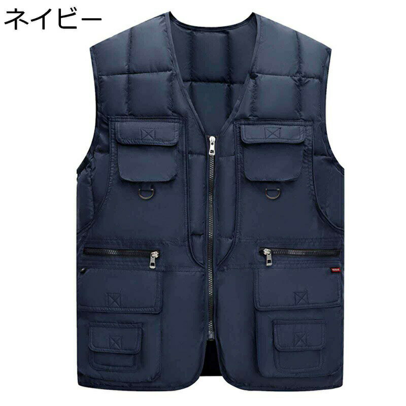 中綿ベスト 秋冬 保温ベスト 綿入れ ダウンコットン Vネック 防風 防寒 チョッキ ジレ 無袖 トップス 多ポケット ショート フィッシングベスト アウトドア キャンプ バイク 大きいサイズ カジュアル