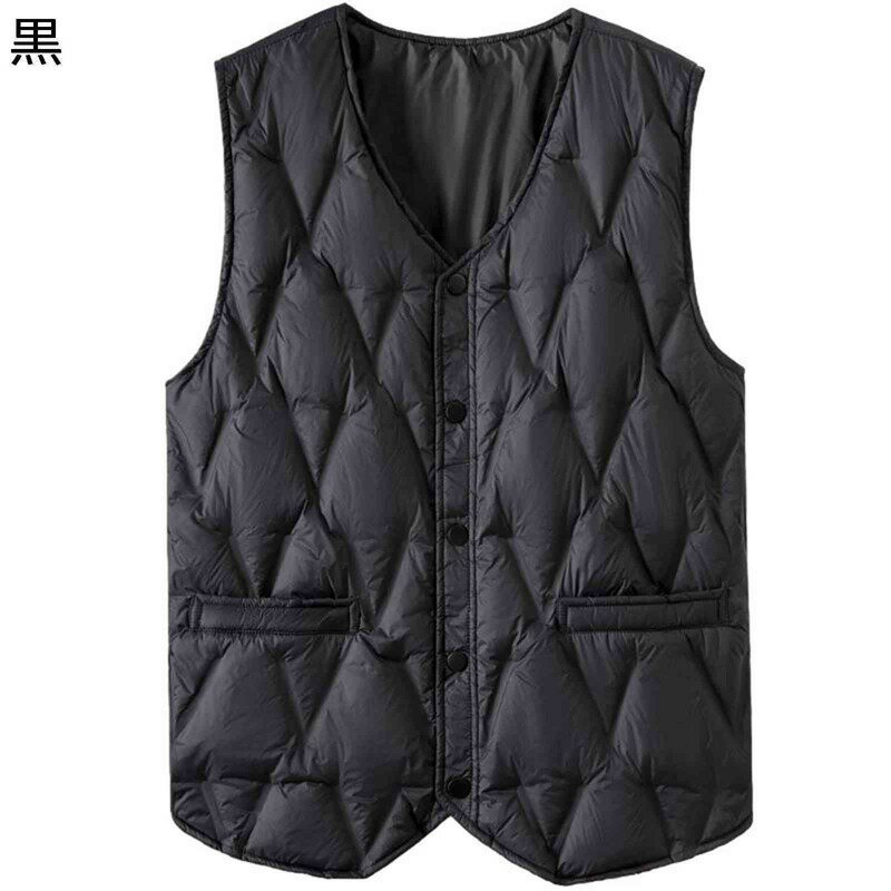 ダウンコットンベスト アウターベスト アーガイル柄 メンズ ポケット付き ボタン付き Vネック 襟なし インナーベスト 重ね着 中綿 チョッキ 冬 あったか 防...