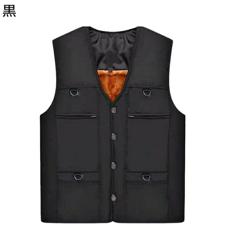 ダウンコットンベスト メンズ ベスト Vネック 兜布口袋 ボタン付き フェイクファー ラージポケット 袖なし 無袖 中綿入れ 厚い 暖かい 厚手 コンフォート ...