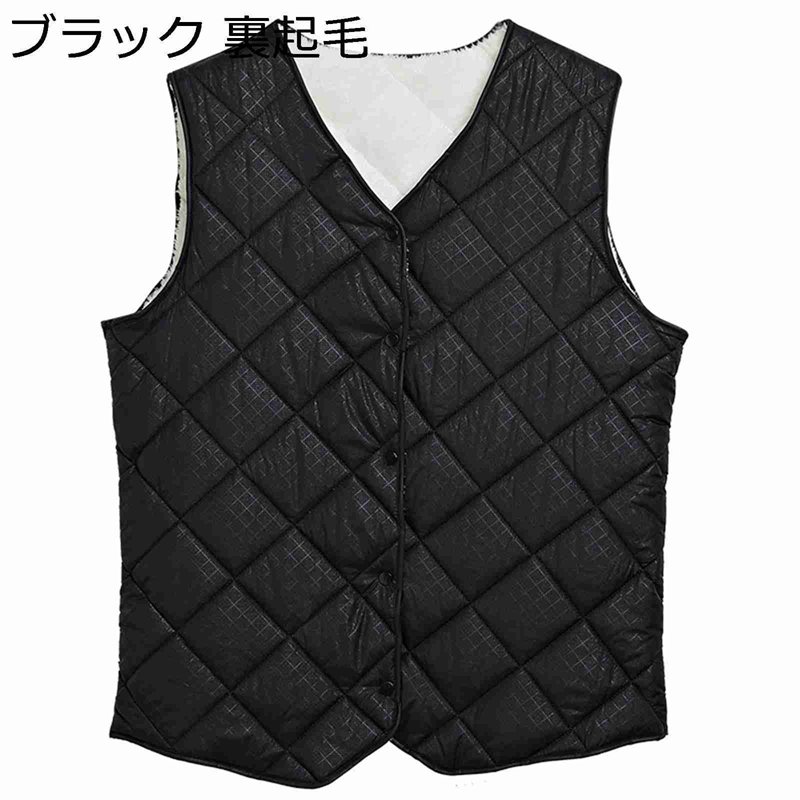 中綿ベスト 裏ボア メンズ 秋冬 V首 あったかベスト インナー 軽量 チョッキ ジレ 綿入り シンプル 無袖 カジュアル 無地 アウター 菱形キルティング ビジネス アウトドア 釣り ウオーキング