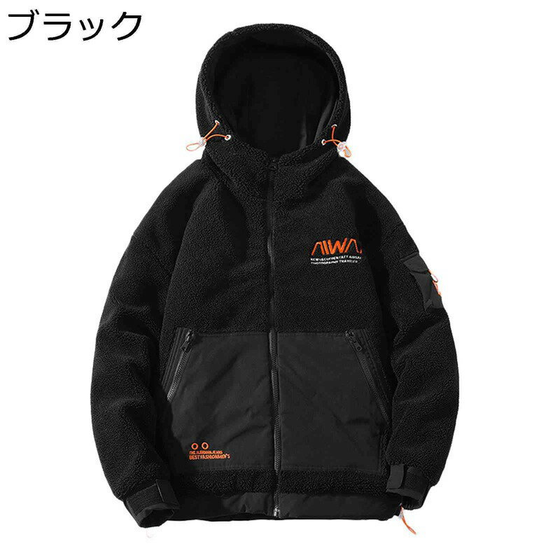 ボアジャケット 秋冬 メンズ ボアブルゾン フード付き フリースジャケット 厚手 モコモコ 防寒着 保温 ボアコート 中綿アウター 大きい..