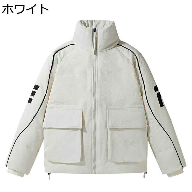 ジャケット メンズ ダウンジャケット ショート丈 ダウンコート 立ち襟 ビックポケット おしゃれ レタープリント 秋冬 暖かい 大きいサイズ 厚手 防寒性 保温 カジュアル 冬服