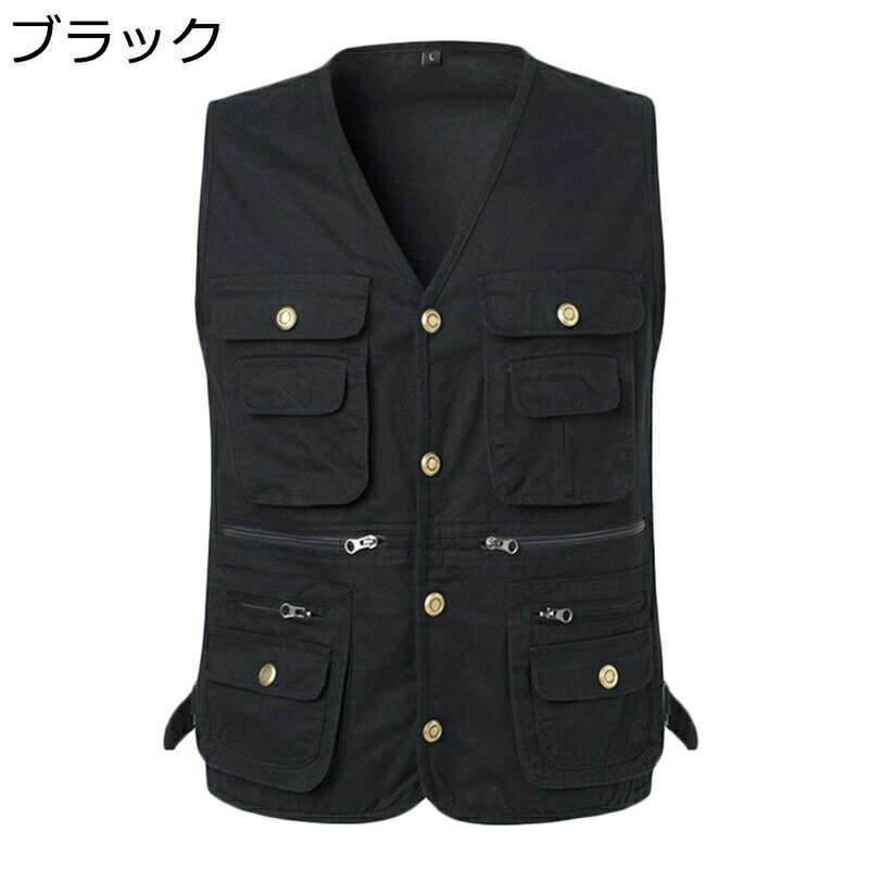 アウトドアベスト メンズ カメラマン フィッシングベスト 作業着 ジレ チョッキ 速乾通気性 快適 超軽量 ポケット多い 重ね着 四季 袖なし 戸外 無地 窮屈感のない 動きやすい 大きいサイズ