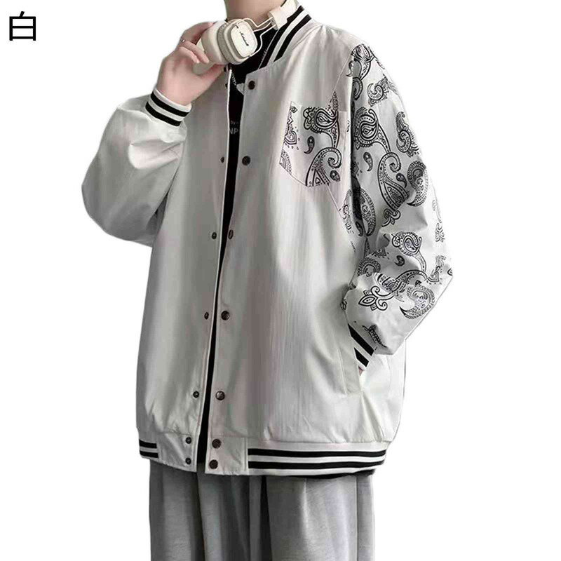 スタジャン メンズ ジャンパー べスボールジャケット 熱帯植物プリント 切り替え カジュアル ヴァーシティ 野球服 スタジアムジャンパー アメカジ 防風 ゆったり ブルゾン 秋冬 アウトドア