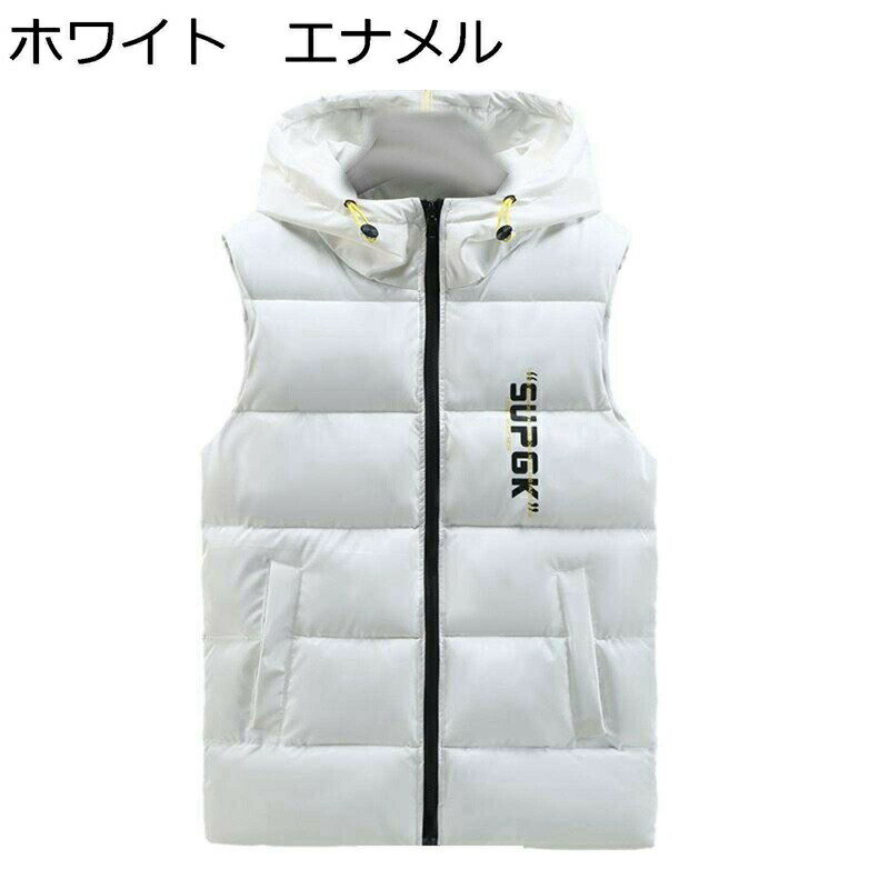 冬用ベスト メンズ 中綿ベスト ダウンコットン 大きいサイズ フード付きベスト 韓国風 おしゃれ 英字柄 秋冬 厚手 防風防寒 ゆったり 保温性 暖かい カジュアル チョッキ 冬服 日常 旅行