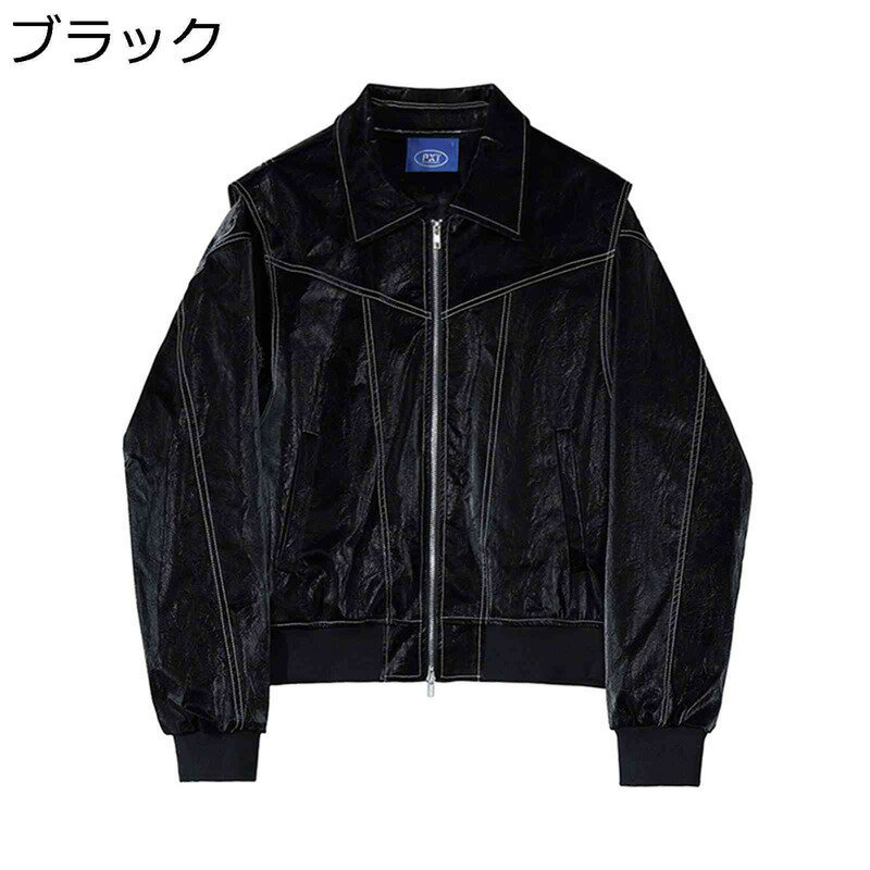 レザーコート 牛革ジャン メンズ 長袖 ストリート アウター ライダース ジッパー 折り襟 ショート クール ヴィンテージ 羽織り ラベル ヒップホップ 上質 オシャレ 防風 純粋 秋 ブルゾン