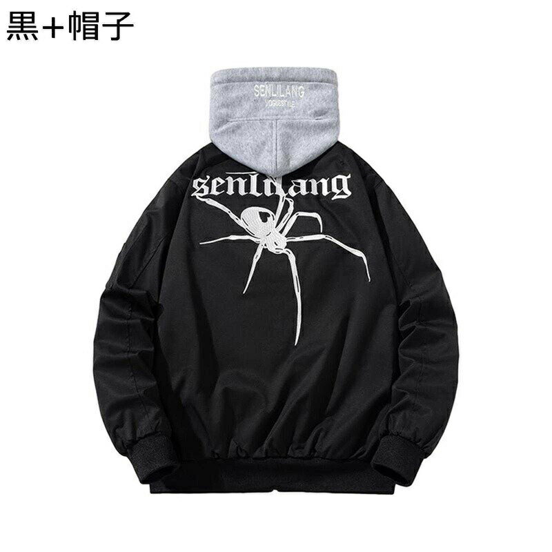 フライトジャケット メンズ 薄手/中綿 暖かい MA-1 蜘蛛柄刺繍 カッコイイ 個性的 ブルゾン ワイド 防寒 保温 カジュアルスタジャン アウター 春秋着 大きいサイズ お出かけ 戸外 日常