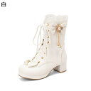 編み上げ レディース ショートブーツ ロリータ 姫系 子供用 太ヒール5cm レース フリル パール 花 リボン レースアップ 可愛い エレガント Lolita 大きいサイズ 小さいサイズ 黒 白 ピンク 20-26.5cm