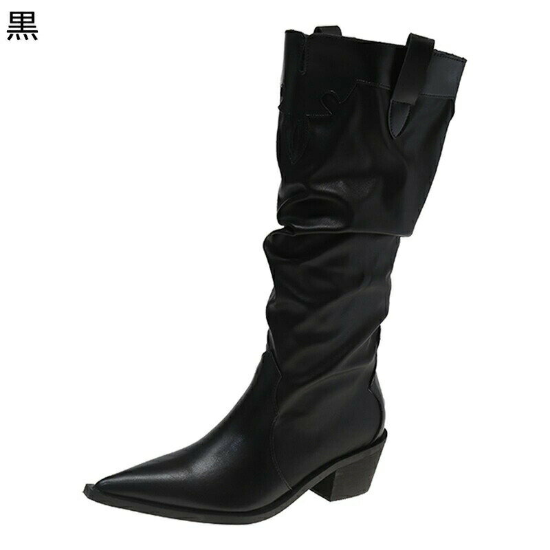 ウェスタンブーツ ロングブーツ レディース ドレープ くしゅくしゅ ジップ ミドルヒール ポインテッドトゥ スクエアヒール 秋 冬 滑りにくい 走れる 楽ちん オシャレ お洒落 防水性 エンジニア