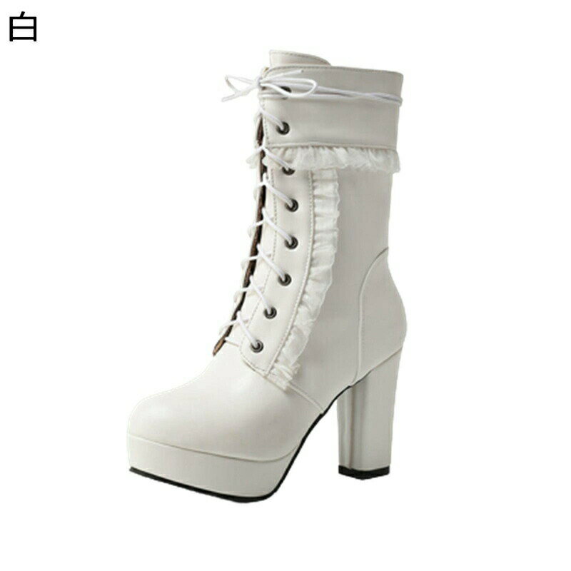 21.0-29.0cm ショートブーツ 大きいサイズ 編み上げ レディース レースアップ バックル 短め 短靴 アーモンドトゥ ハイヒール ジップ チャンキーヒール 防寒靴 秋 冬 レトロ 可愛い 披露宴