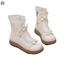 19.0cm-24.5cm ショートブーツ ロリータブーツ 蝶結び リボン ポンポン付き レディース 小さいサイズ ジップアップ ミドルヒール チャンキーヒール ラウンドトゥ エレガント かわいい