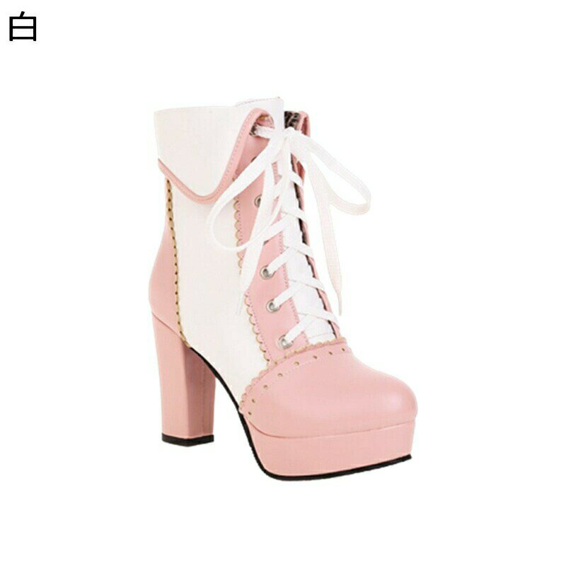 ショートブーツ パッチワーク コンビ 秋 冬 レディース 大きいサイズ ハイヒール 粗いかかと アーモンドトゥ レースアップ 短靴 可愛い シンプル 防水台 仮装 トレンド お洒落 エレガント