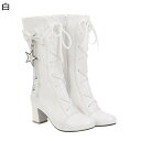 ロリータブーツ 20.0-26.5cm ロングブーツ 大きいサイズ 蝶結び チェーン 星 レディース リボン 真珠 パール 小さいサイズ ミドルヒール ラウンドトゥ スクエアヒール ジップ 可愛い 秋冬