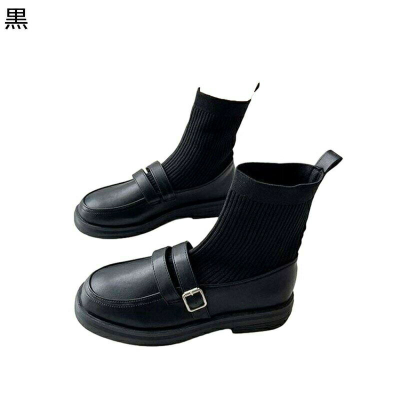 ニットブーツ モンクストラップ ベルト レディース ショートブーツ カジュアルブーツ 短靴 ラウンドトゥ ミドルヒール スクエアヒール 秋冬 可愛い ファッション 滑らない 柔らかい 日常