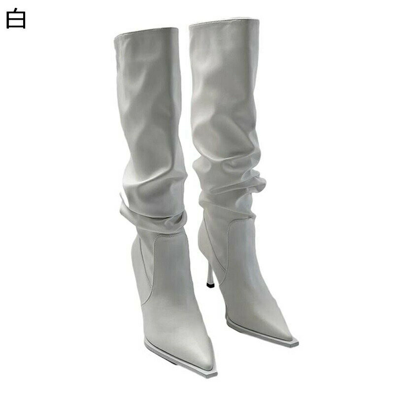 ロングブーツ ドレープブーツ くしゅくしゅ ジョッキーブーツ レディース 膝下 ポインテッドトゥ ハイヒール ピンヒール 秋 冬 細身 可愛い ファッション 軽い やわらか 仕事場 外履き