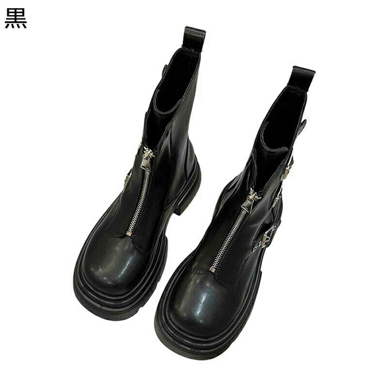 リングブーツ エンジニアブーツ レディース モンクストラップ ベルト 短靴 ショートブーツ 短め 秋冬 ジップ ミドルヒール スクエアトゥ 厚底 粗いかかと 美脚 エレガント 滑り止め 日常