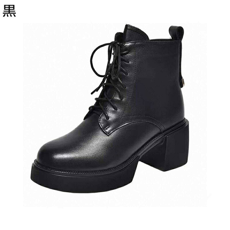 ショートブーツ 本革 レザー 焦がし加工 レディース ジップ 短靴 ミドルヒール プラットフォーム 粗いかかと アーモンドトゥ 秋冬 カジュアル エレガント 滑らない 軽量 柔らかい 通勤 日常