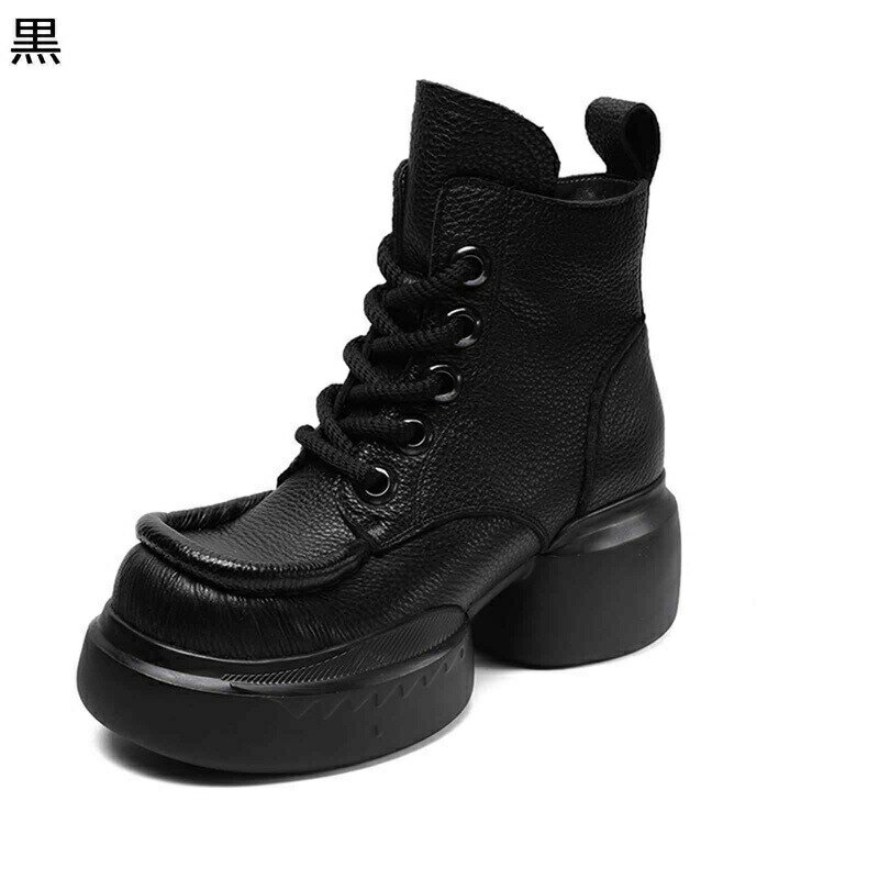 ショートブーツ 本革 レザー レースアップ スクエアトゥ 短め レディース ジップ ミドルヒール チャンキーヒール 秋冬 カジュアル シンプル エレガント 滑りにくい 走れる 楽ちん 美脚 お洒落