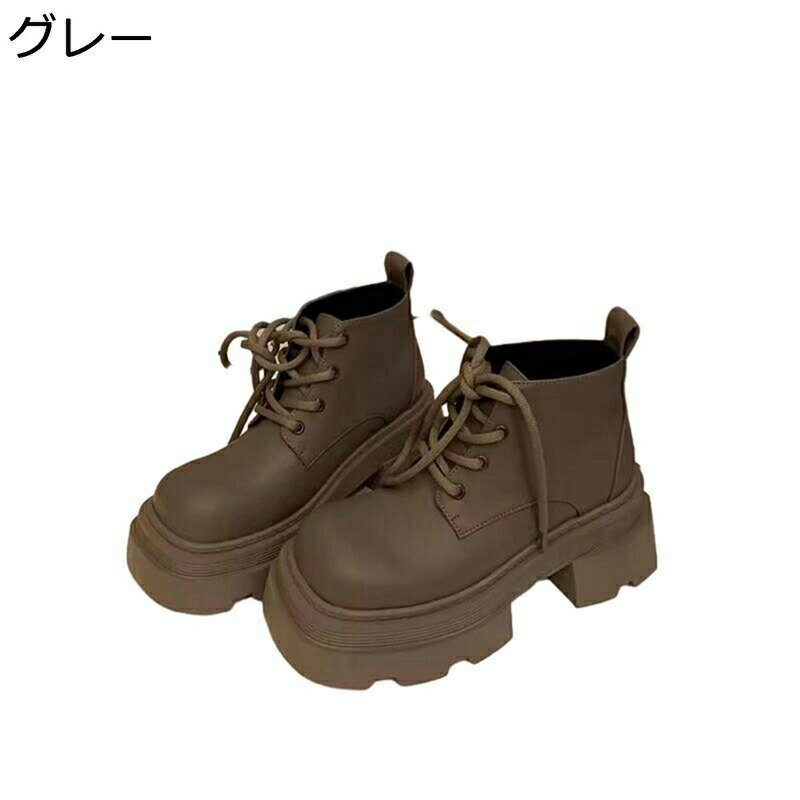 ショートブーツ レースアップ レディース ジッパー 短靴 ミドルヒール プラットフォーム 粗いかかと スクエアトゥ 冬 秋 滑りにくい 軽便 コンフォート 身長アップ 会社 外履き クッション