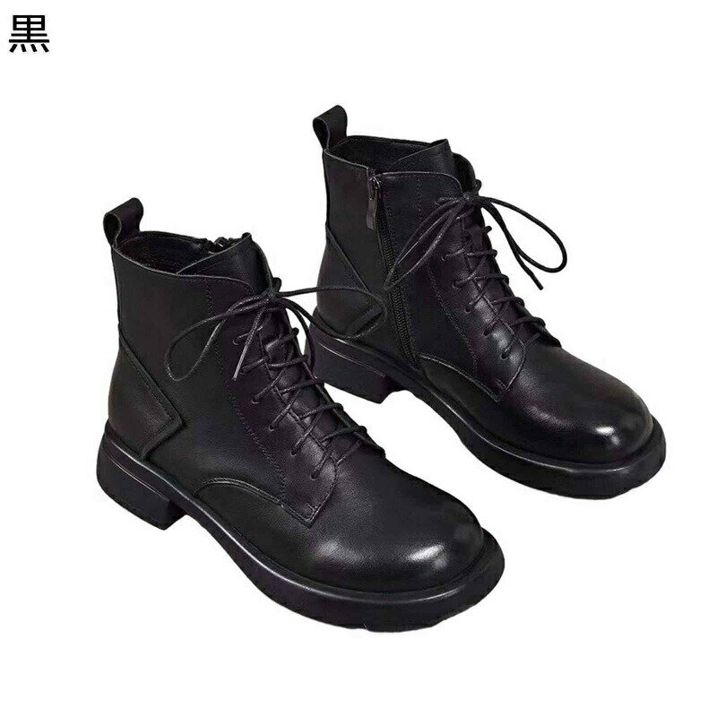 ショートブーツ 本革 レザー レースアップ レディース ラウンドトゥ カジュアルブーツ 短靴 ファスナー ミドルヒール 粗いかかと 秋 冬 防水性 屈曲 美脚 仕事 普段履き お洒落 オシャレ