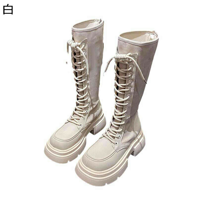 編み上げ ジョッキーブーツ 騎士ブーツ ロング レディース 太ヒール ミドルヒール レースアップ スクエアトゥ 厚底 秋 冬 ジップ おしゃれ 滑りにくい コンフォート 普段使い クッション