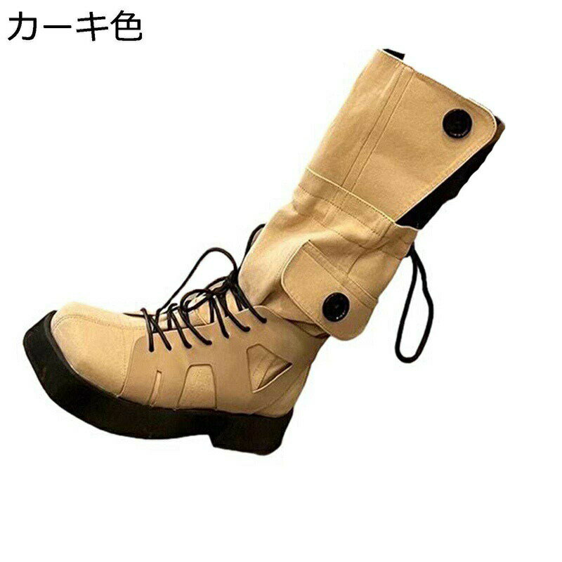 編み上げ デ二ム ロングブーツ レディース 長ブーツ ロング丈 太ヒール ミドルヒール スクエアトゥ ファスナー 秋冬 美脚 柔軟性 安定感 ファッション オシャレ 滑りにくい 日常 普段使い