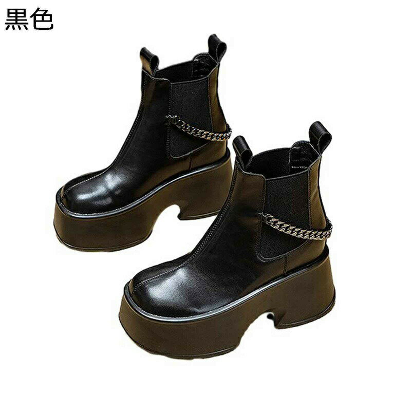 チェルシーブーツ 厚底 ショートブーツ レディース サイドゴア チェーン アンクルブーツ 秋冬 革靴 足細 軽量 コンフォート 滑り止め ソフト 幅広 おしゃれ フェミニン コーデ 短靴 大きい 通勤通学 デート