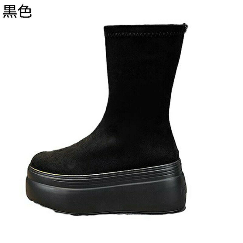 ショートブーツ レディース 厚底 ストレッチブーツ アンクルブーツ スエード プラットフォーム 安定感 バックジップ 柔らかい 短靴 フェミニン 秋用 滑り止め 小さい イベント カジュアル 通学通勤