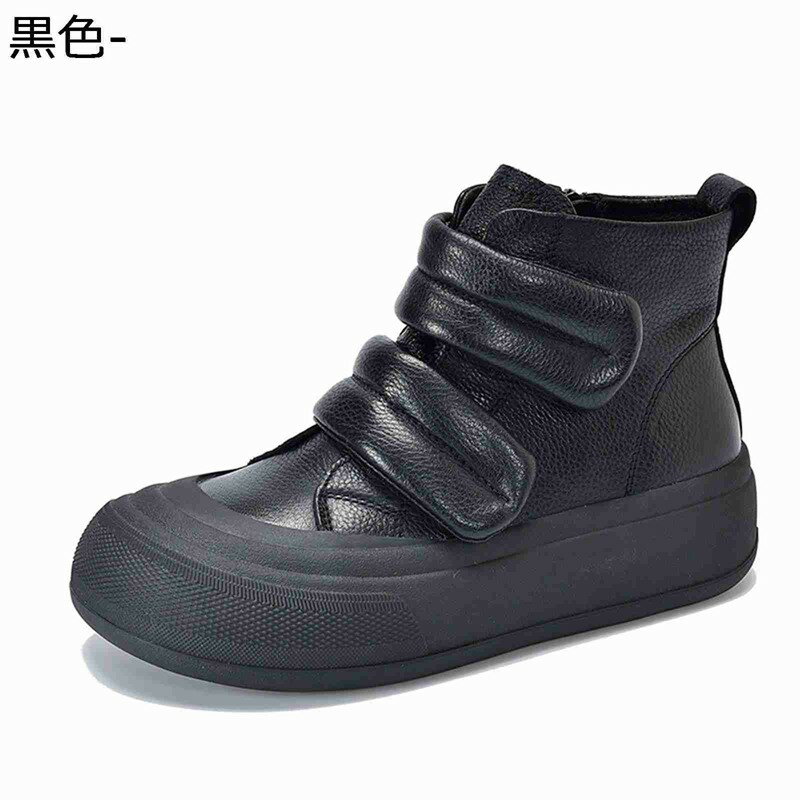 厚底ブーツ ショートブーツ 本革 レディース アンクルブーツ 秋冬春 ベルクロ 足細 安定感 防水 防滑 履きやすい ハイカット カジュアル ガーリー つま先保護 短靴 ゆったり レトロ カジュアル アウトドア