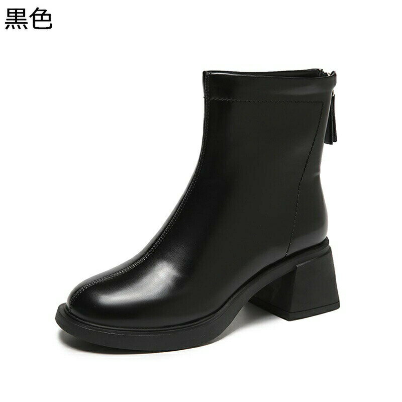 ショートブーツ レディース 袴ブーツ 革靴 痩せ効果 軽量 太めヒール バックジップ 履きやすい 痛くない 短靴 防寒 身長アップ 韓国 アメカジ 秋冬 防水 防滑 無地 カジュアル 通勤通学 OL デート