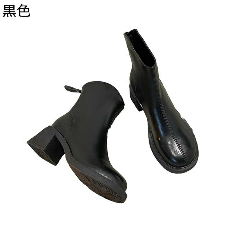 ショートブーツ レディース 袴用ブーツ 秋冬春 バックジップ チャンキーヒール レザー 細見え 痩せ 安定感 ジョッキーブーツ 滑り止め ソフト 疲れにくい 軽量 大人 短靴 ゆったり 通勤通学 OL デート