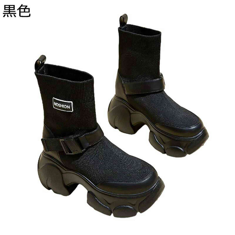 厚底ブーツ ショートブーツ レディース ニットブーツ 秋冬春 ストレッチ 運動 細見え 痩せ 安定感 バックル 防滑 履きやすい 痛くない かわいい ガーリー 短靴 大きい イベント カジュアル アウトドア