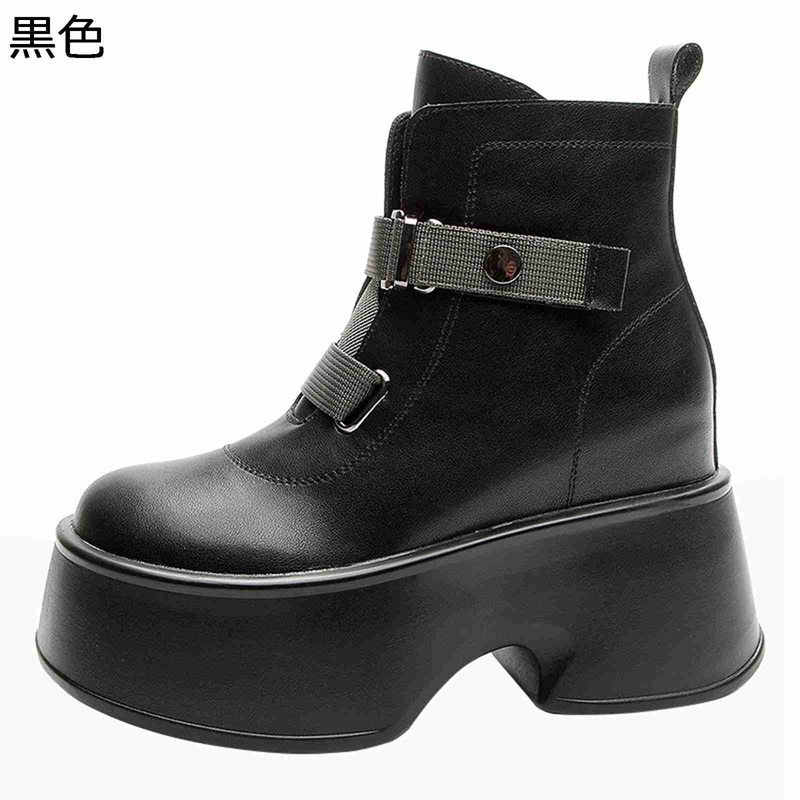 レディース アンクル丈 ショートブーツ ハイカット 袴用ブーツ 厚底 サイドジップ バックル 合成皮革 ..
