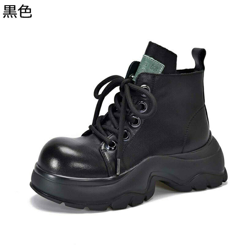 ショートブーツ レディース 厚底 レースアップ 袴ブーツ 本革 足細 細身 レースアップ 歩きやすい 大人 サイドジップ 短靴 韓国 アメカジ 秋冬 ソフト 防滑 カジュアル ゆったり 通勤 ストリート