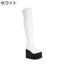 オーバーニーブーツ 大きいサイズ レディース ブーツ 厚底 小さいサイズ オーバーニー ロング丈 ウェッジソール プラットフォーム 11.5CMヒール 前厚 秋冬 エナメル 高筒 ストレッチ ギャパ