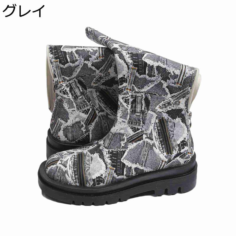 大きいサイズ ニーハイブーツ レディース ブーツ バックジップ デニム ラウンドトゥ ロング丈 厚底 太ヒール 3CMヒール アメカジ ストレート クール 高筒ブーツ 秋冬用 ファンション オシャレ