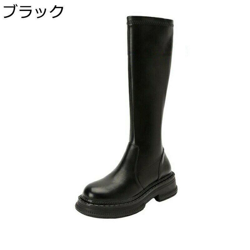 ブーツ レディース ニーハイブーツ 厚底 ラウンドトゥ ロング丈 ストレッチブーツ 身長5CMバックアップ 純粋 長靴 長ブーツ 疲れにくい 柔らかい 秋冬用 PUレザー オシャレ